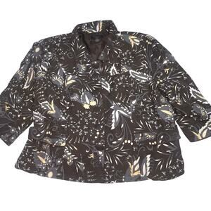 SilkLand Jacket Plus Size 2X Brown Leaf 100% Silk Lined Button Up 3/4 Sleeves